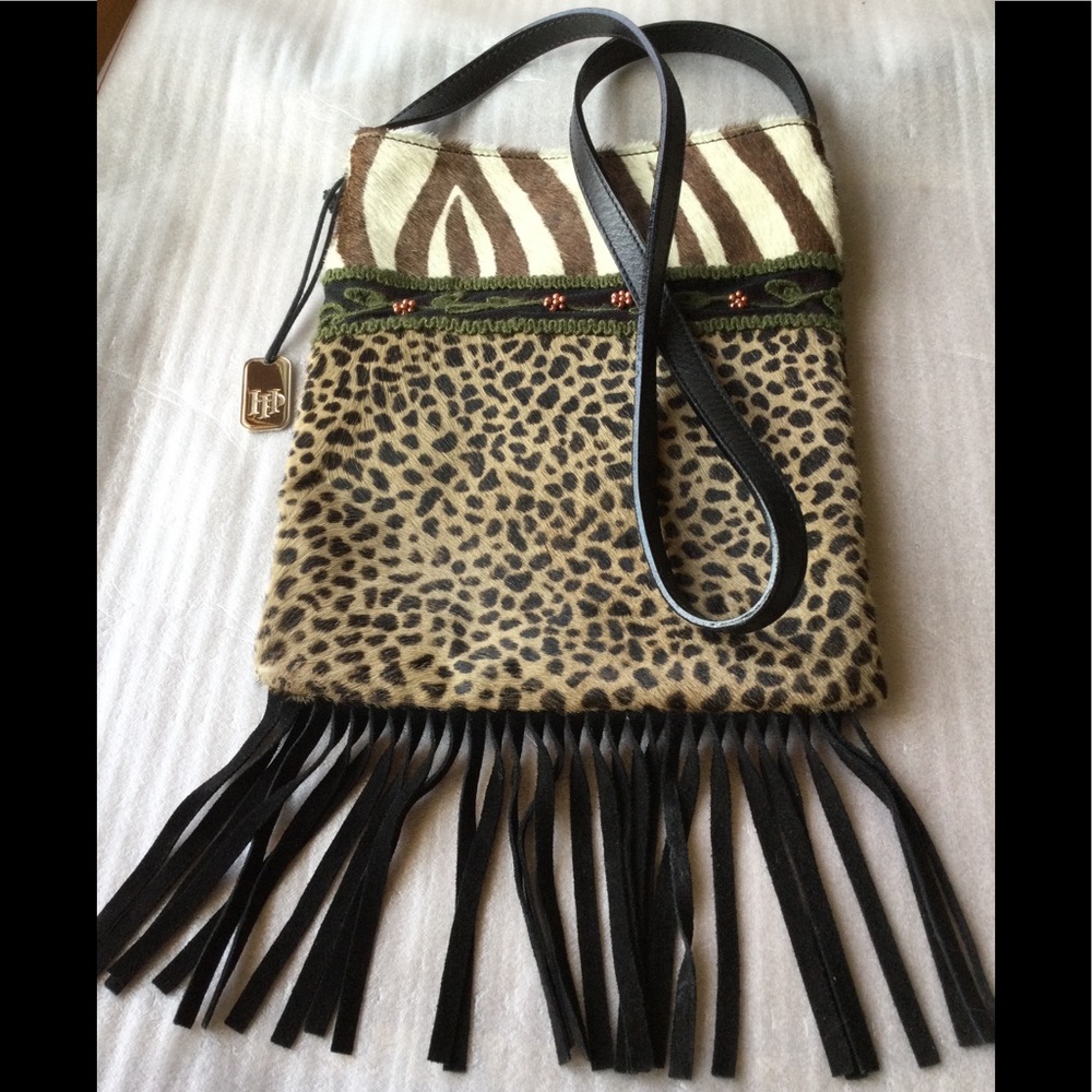 Harold Powell Animal Print Bag Calf Hair & Leather Zebra/Cheetah Print + Fringe